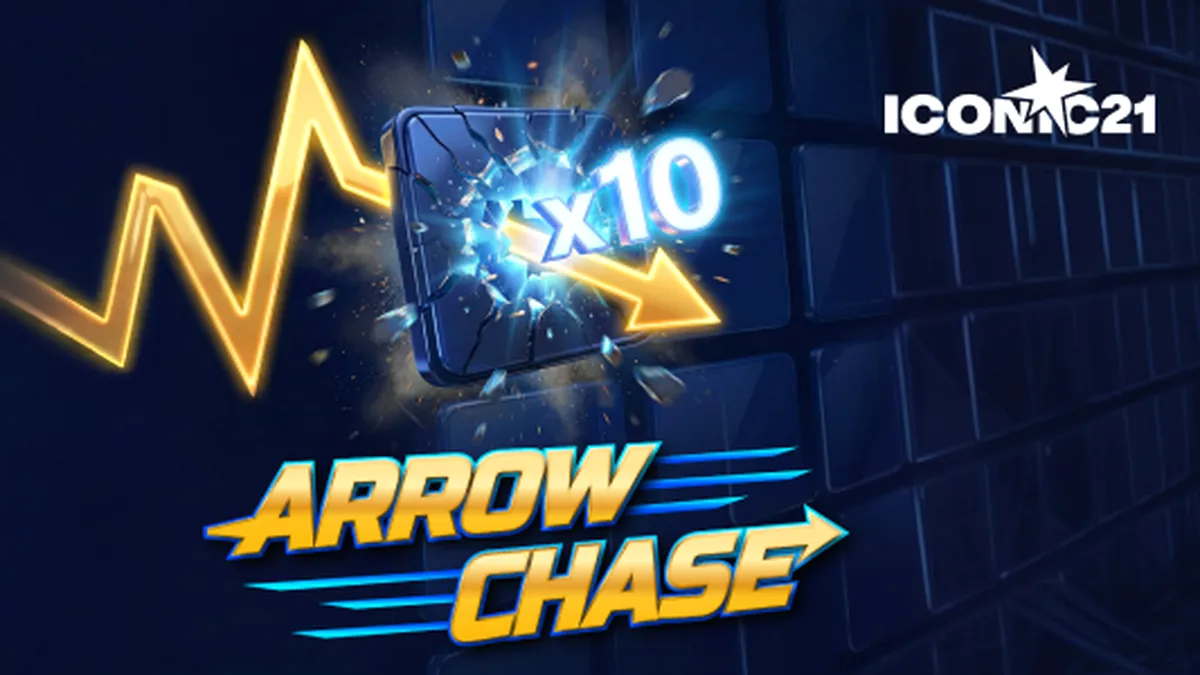 Interface dinâmica do jogo Arrow Chase com seta e blocos multiplicadores