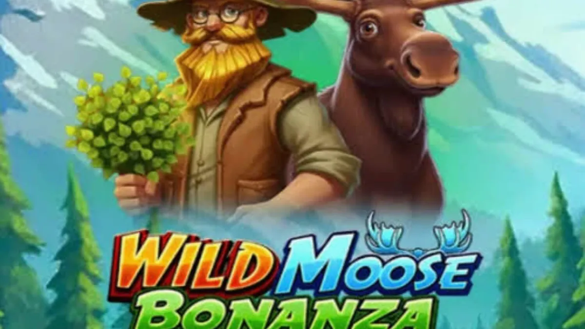Cenário da floresta selvagem com elementos do slot Wild Moose Bonanza