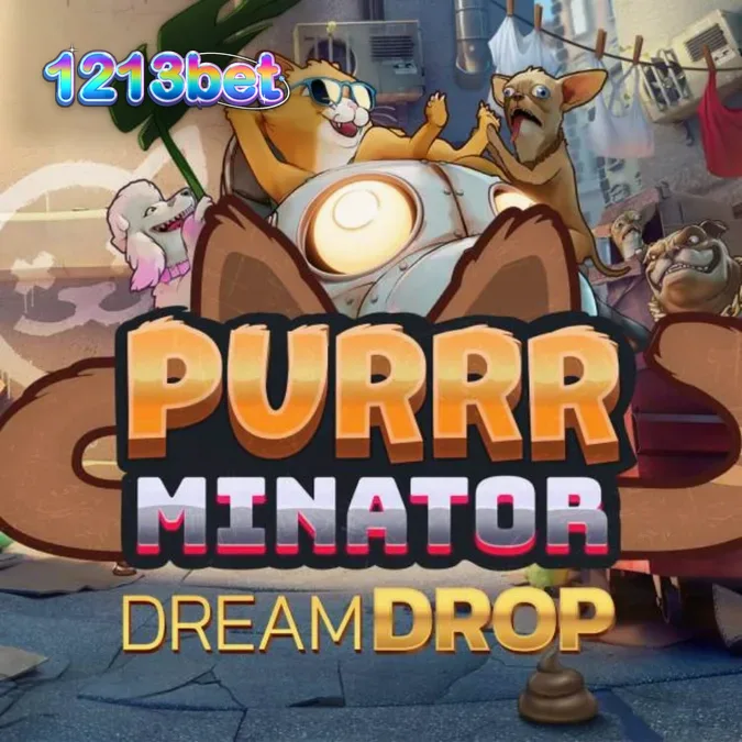 O slot Purrrminator Dream Drop com seu tema cyberpunk e gato robótico.